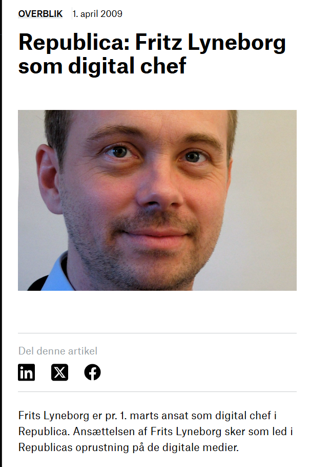 Press coverage of Frits Lyneborg's appointment as Digital Director at Republica